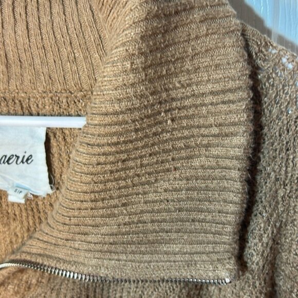 Size, small Aerie cotton polyester blend brown quarter-zip pullover sweater - Picture 7 of 9